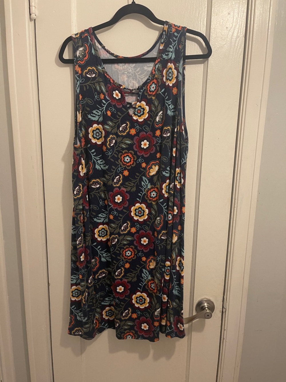 Terra & Sky Black Floral Midi Dress with Red and Yellow Accents (item 35)